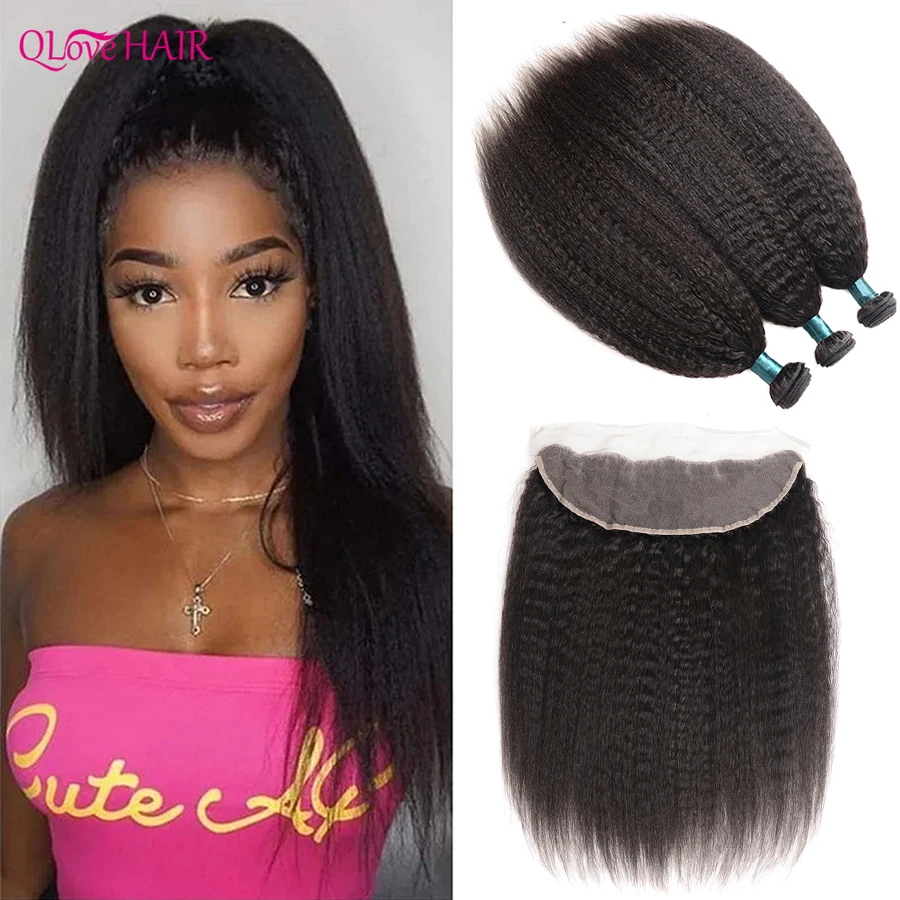 

Kinky Straight Bundles With Closure Yaki Straight Human Hair Bundles With Closure Remy Brazilian Hair Bundles With Lace Frontal