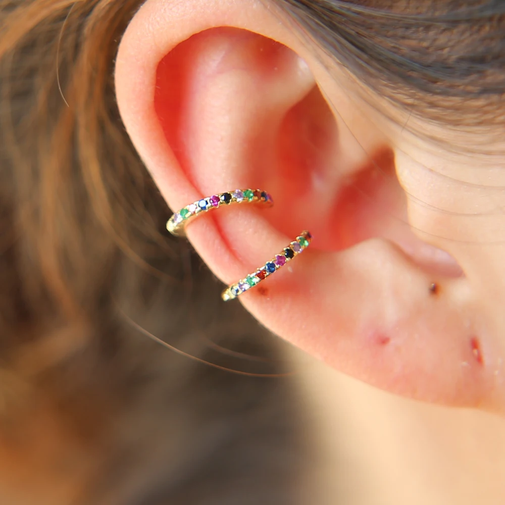 Женские серьги-Клипсы из серебра 100% пробы с разноцветными фианитами | Украшения и