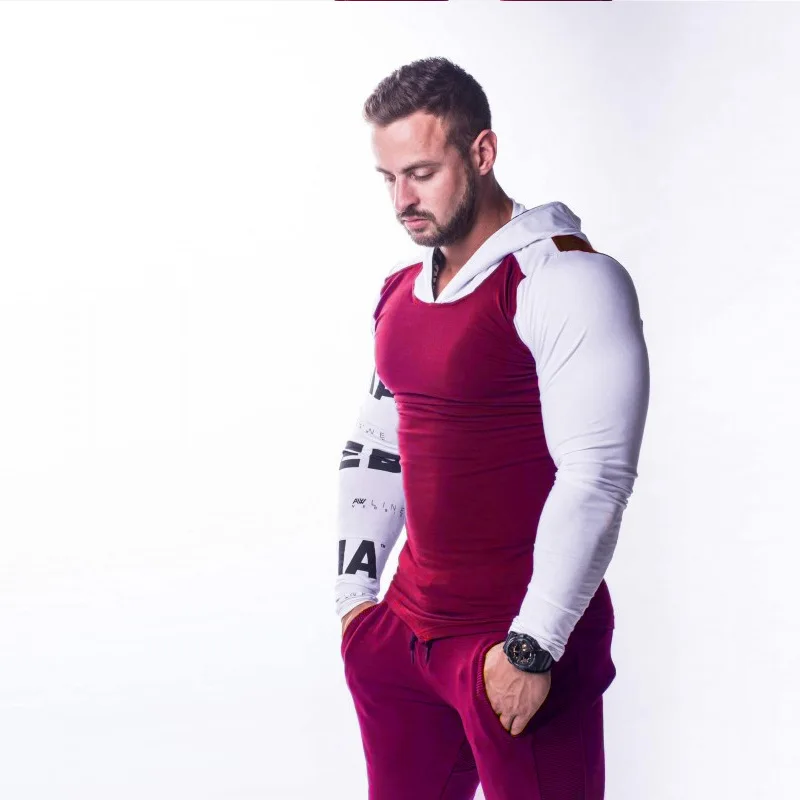 Мужская толстовка для фитнеса бодибилдинга тренировки облегающий пуловер