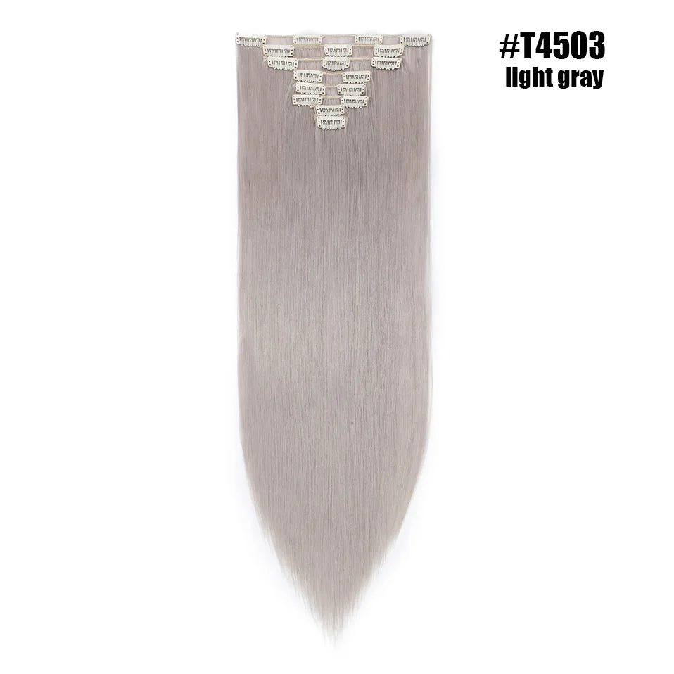 light gray S-noilite 2" 8 шт./компл. шелковистые прямые волосы Наращивание волос Синтетические наращивание натуральных волос для Для женщин длинные натуральные волосы на заколках для наращивания, волосы на заколках - Цвет: light gray