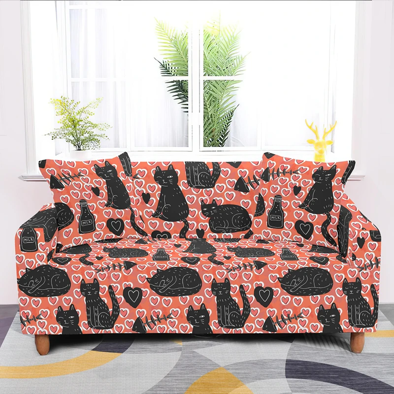

Psychedelic Cat Stretch Sofa Cover 1/2/3/4 Seater For Living Room Elastic Cute Animal Print Slipcover All-Inclusive Couch Covers