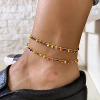 colorful rice bead tassel pendant anklets for women handmade golden color chain ankle bracelet foot ornaments