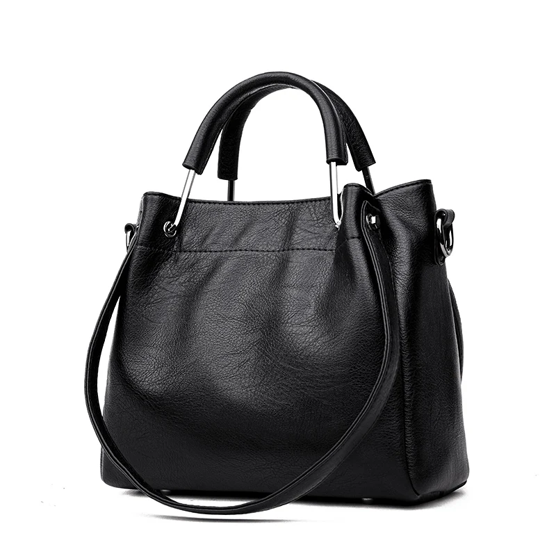 

Soft casual tote shoulder messenger bag women's small bucket leather handbags female china ladies hand bags for women black wine