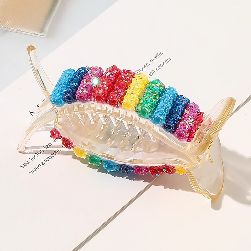 Корейские радужные заколки для волос большие крабы конского хвоста зажимы