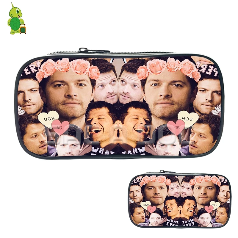 Supernatural Castiel Misha Collins Collage косметички для мальчиков и девочек Большой Вместительный