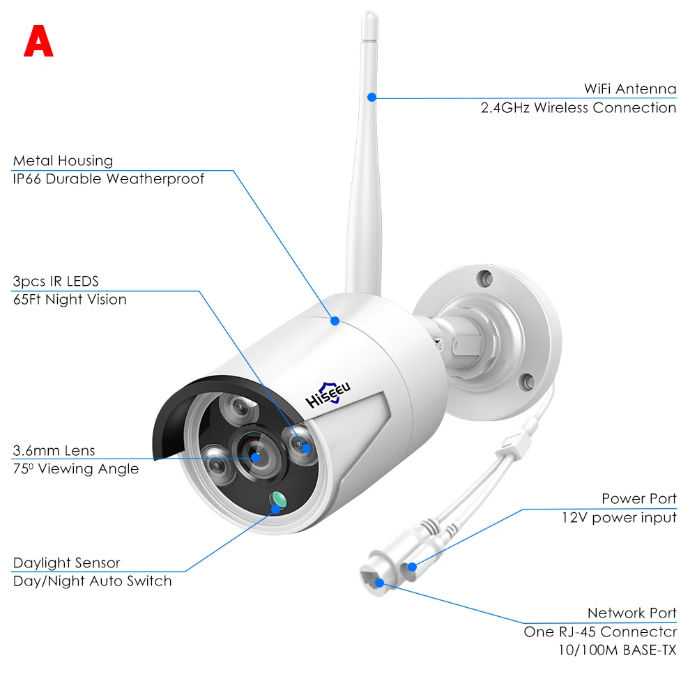 Hiseeu Беспроводная ip-камера 1080 P, объектив 3,6 мм, водонепроницаемая камера безопасности, WiFi, для Hiseeu, беспроводная система видеонаблюдения, комплекты, IP Pro APP View