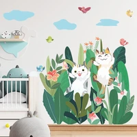 painted cat turtle back leaf jungle play childrens room wall stickers kindergarten wall decoration self adhesive pvc wallpaper