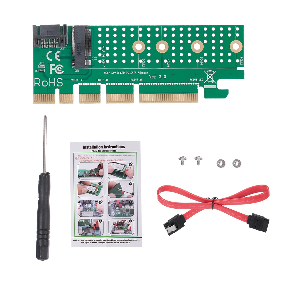M.2 to SATA PCI E KEY B SSD адаптер конвертер карта Express Комплект кабелей Key Bus SATA3