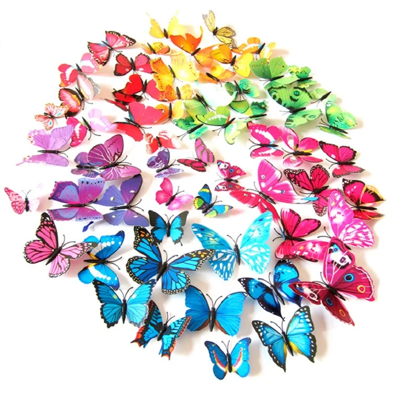

New Style 12Pcs Double Layer 3D Butterfly Wall Sticker on The Wall Home Decor Butterflies for Decoration Magnet Fridge Stickers