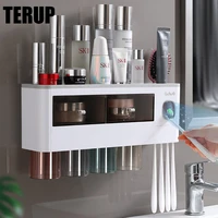 terup magnetic adsorption toothbrush holder automatic toothpaste squeezer home storage shelves wall mounted bathroom accessories