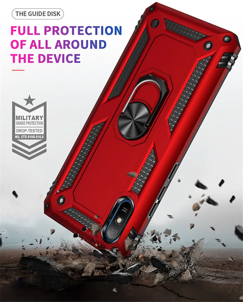 

For Xiaomi Redmi 9 9A 9C 9T Case Shockproof Armor Phone Case for Redmi 9 Power Ring Stand Bumper Silicone Phone Back Cover