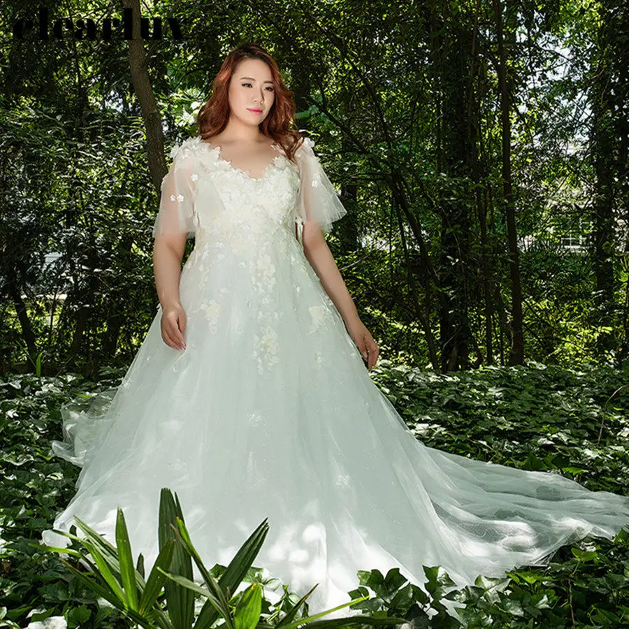 

Wedding Dress V-Neck Plus Size Pregnant Women Bride Dress 2019 T402 Free Shipping Vestido De Novia White Elegant Wedding Gowns