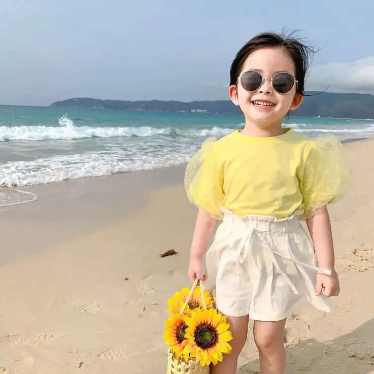 Футболка с оборками для девочек Летняя лоскутная модная футболка топ HO130 2020 | Мать