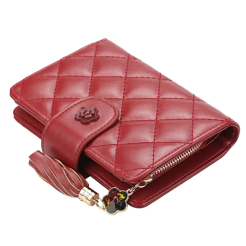 

2019 Plaid Wallets Women tassel short Zipper Coin Purses PU Leather Folding Wallets Clutch Female Money Bag Credit Card Holder