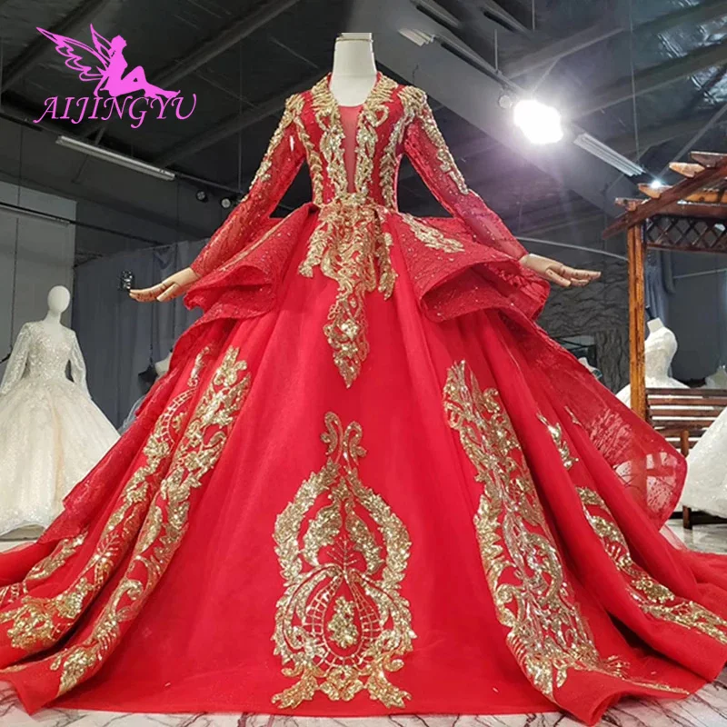 

AIJINGYU Long Sleeve Romantic Gowns 2021 Indian Luxury Suzhou Ivory New Gown Red Wedding Dress