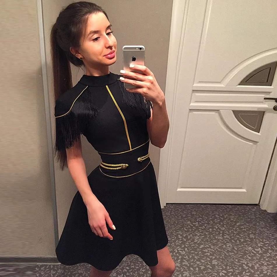 Зимнее Новое Женское Бандажное платье сексуальное черное мини-платье без