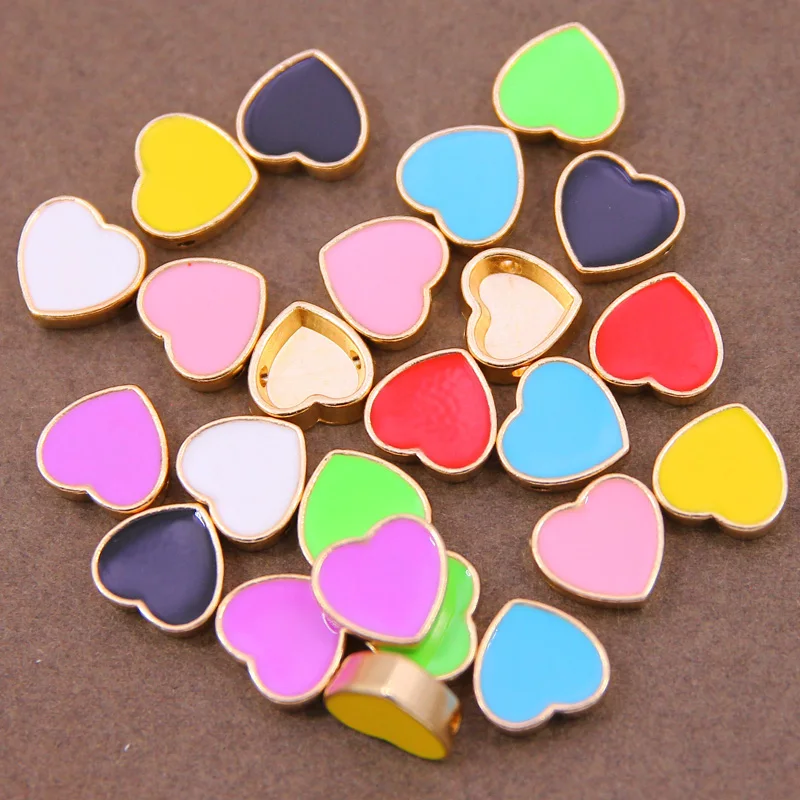 

10Pcs New 13mmEnamel Colorful Heart Spacer Beads, Heart beads, diy for jewelry making bracelet necklace smiley beads accessory