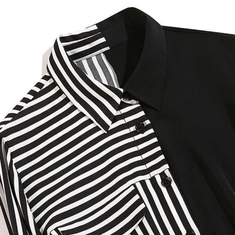 Женская винтажная рубашка в полоску черная или белая Повседневная офисная с
