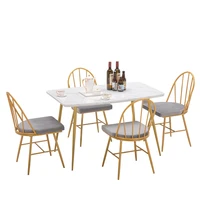 dining table chair set 1 marble dining table 120x74x76cm white 4 iron dining chair arc back cushion45x55x84cm
