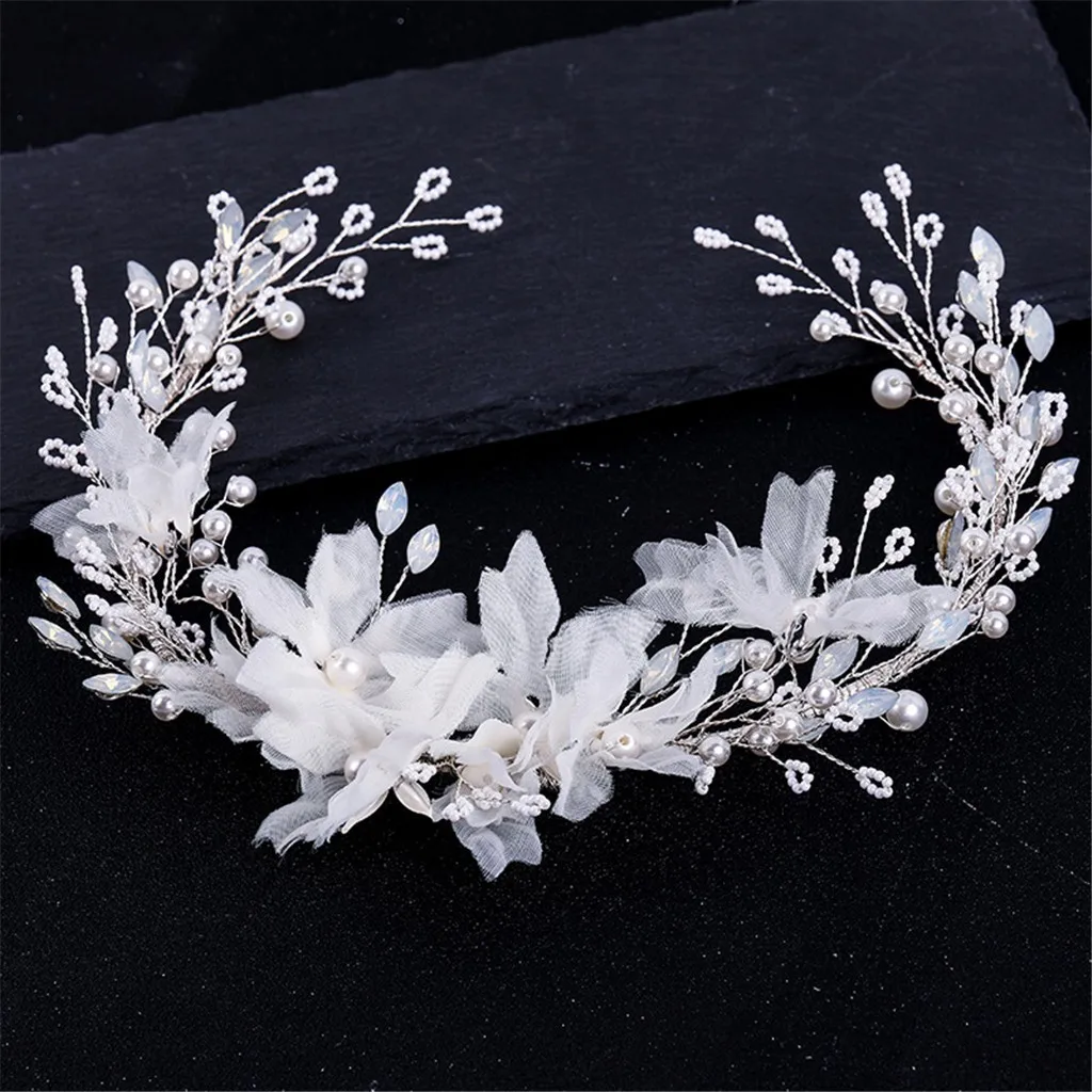Женская жемчужная цветочная повязка для волос свадебные аксессуары головной