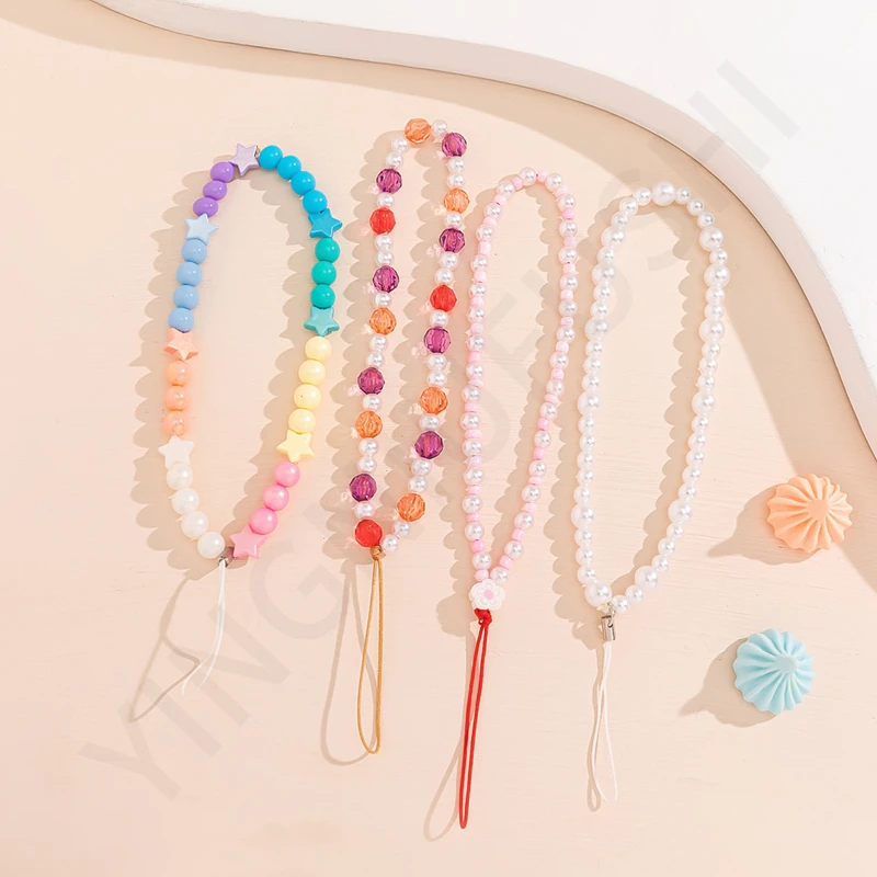 

Imitation Pearl Colorful Mobile Phone Chain Cute Ins Style Fashion Anti-lost Mobile Phone Lanyard Y2k Acrylic Jewelry for Girls