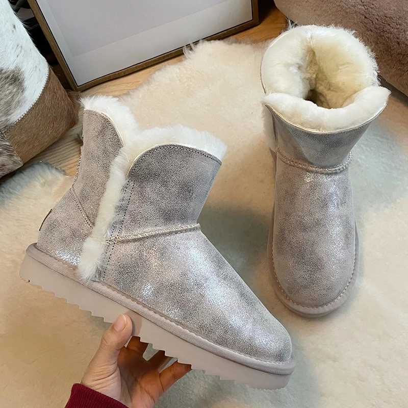 

High Quality 2021 New Fashion Australia Genuine Leather Nature Wool Lined Keep warm Ankle Winter Women Snow Boots