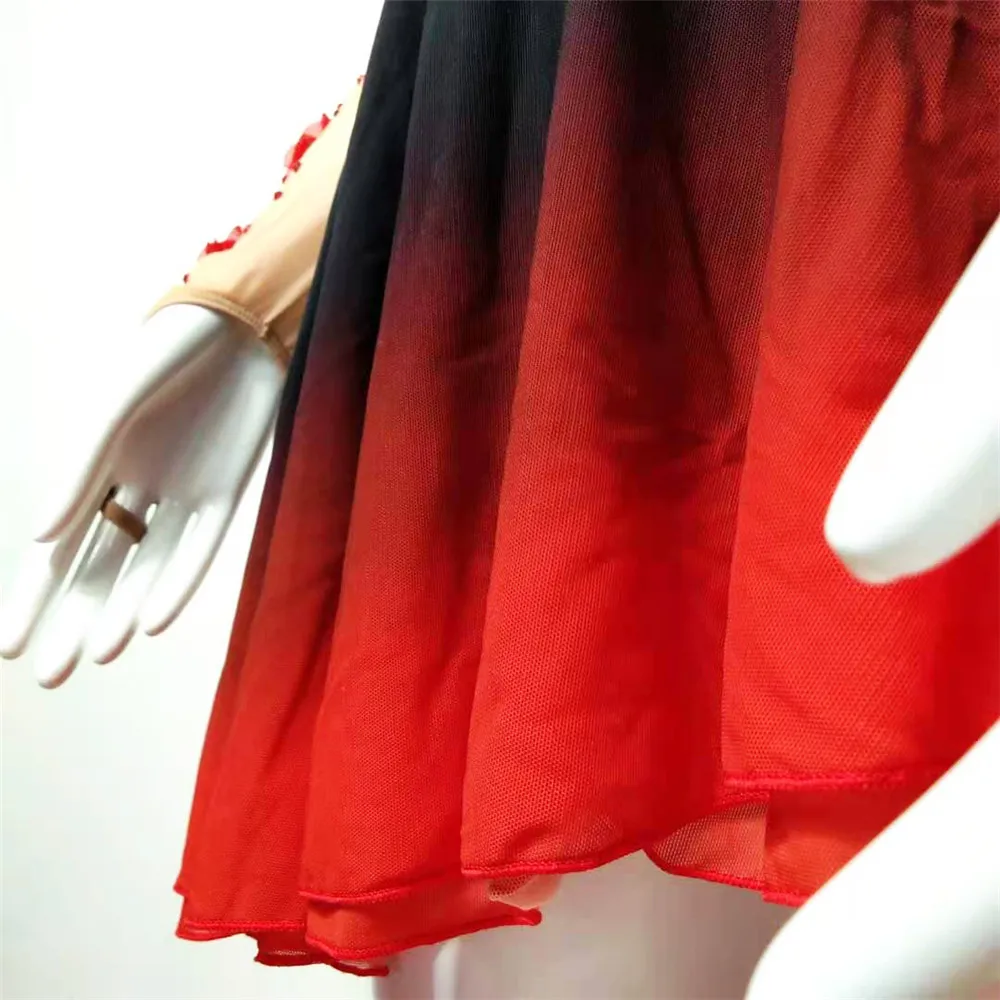 Платье для фигурного катания LIUHUO женское ледяное черно красное с длинным рукавом