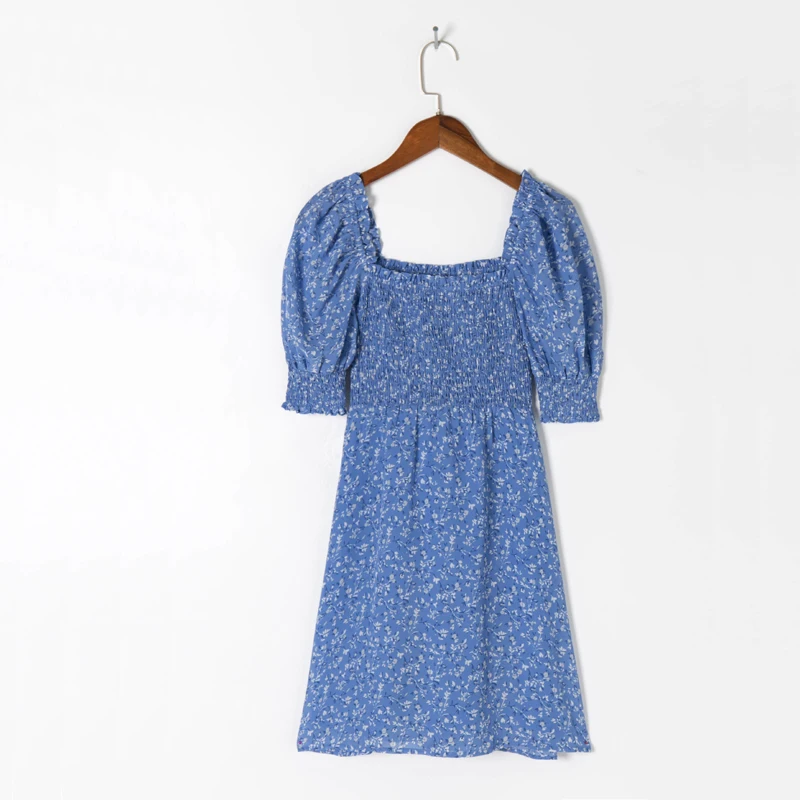 

Summer Women's Casual Printed Square Collar Short Sleeve Slim Dress