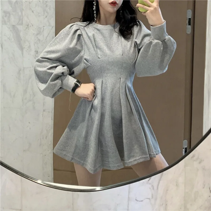 

Autumn Black Mini Dress Fashion Korean Style Wrap Long Sleeve Pleated Dress Casual Wrap Streetwear Women Kpop 2021 Spring
