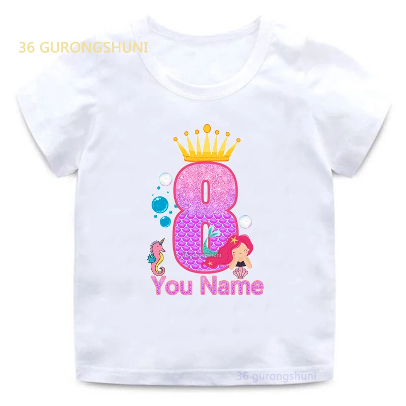 happy Birthday Print graphic t shirts children clothes Cartoon Mermaid 1 2 3 6 th clothing girl boy kids tops for girls t-shirts images - 6