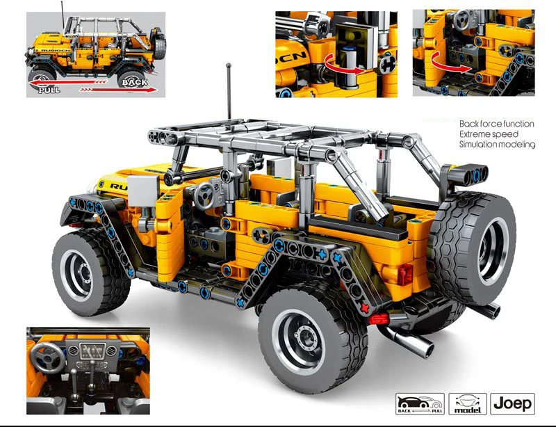 Technics jeeps Wrangler Rubicon модель строительного блока тяговый внедорожник Паровая сборка