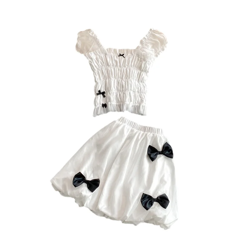 

Suit Women's 2021 Summer New Bowknot Slim Top + High Waist A-line Skirt Two Piece Set Backless Sexy Club 2 Piece Set Outfits