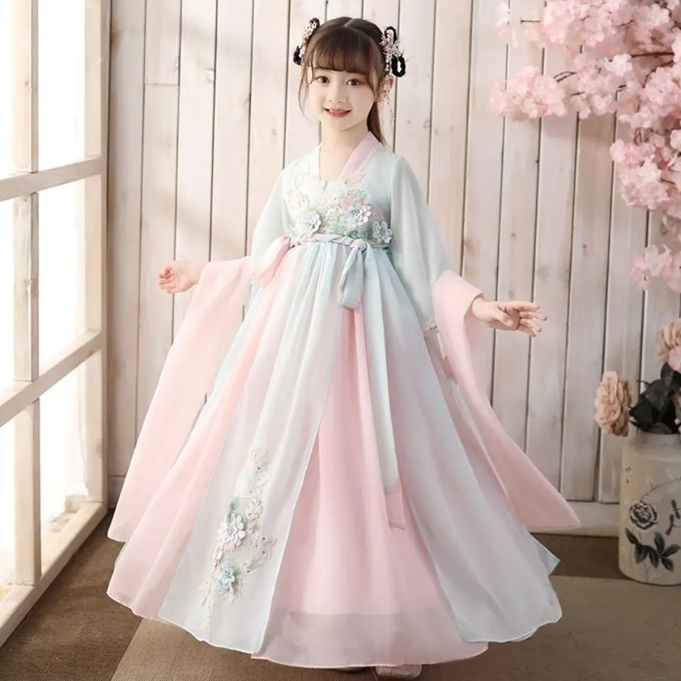 

2021 Ancient Hanfu Girls Oriental Chinese Costume Kids Traditional Chinese Dress Children Fairies Tang Dynasty Performance Wear