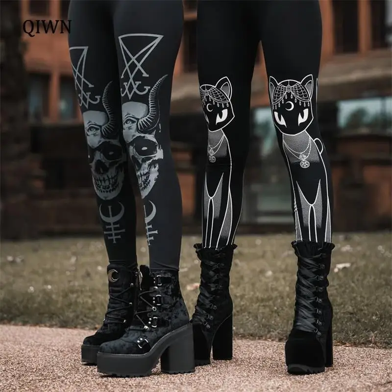 

Mall Goth 3D Skull Pattern Print Pants Streetwear High Waist Bodycon Pants Harajuku Women Autumn Elastic Waist Trousers