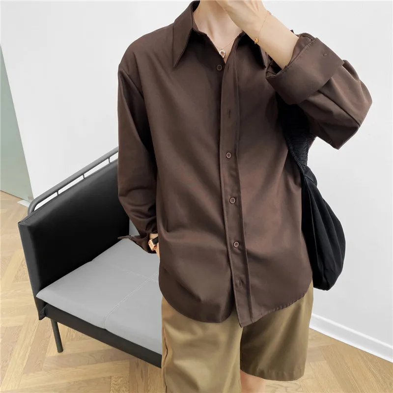 

oversize long sleeve chic loose blouse shirt early autumn new long-sleeved Korean style casual cotton coffee blouse shirt
