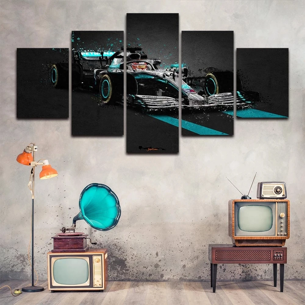 

No Framed Canvas 5Pcs Lewis Hamilton F1 Racing Cars Posters Wall Art Pictures Decoration Room Accessories Home Decor Paintings