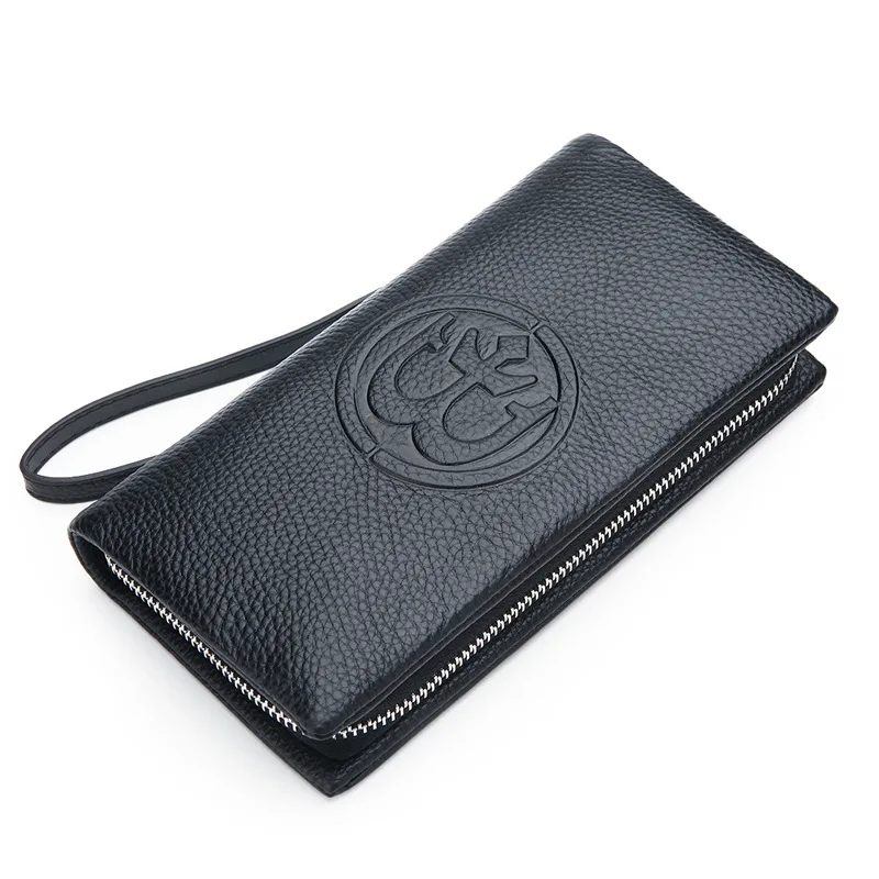 Men's Cowhide Day Clutch New Design Zipper Long Wallet Male Big Capacity Business Handbag Casual Phone Case Card Holder