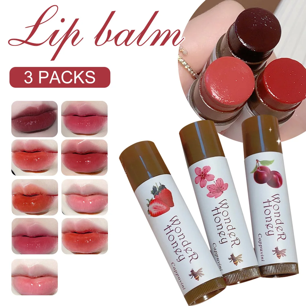 

3Pcs/Set Lip Balm Set Long Lasting Fruit Flavor Lip Moisturizer for Dry Chapped Cracked Lips Moisturizing Lipstick Lip Care