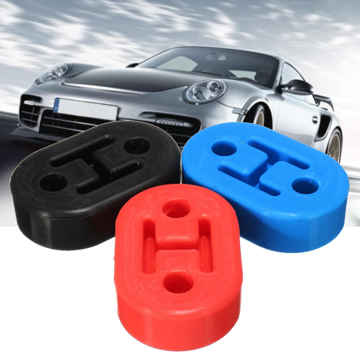 

2 Holes 11mm Diameter Universal Car Rubber Exhaust Rear Tail Pipe Mount Brackets Hanger Insulator Support Mount blue black red