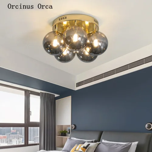 

Northern Europe light luxury gray glass ceiling lamp study balcony bedroom post modern simple ball ceiling lamp