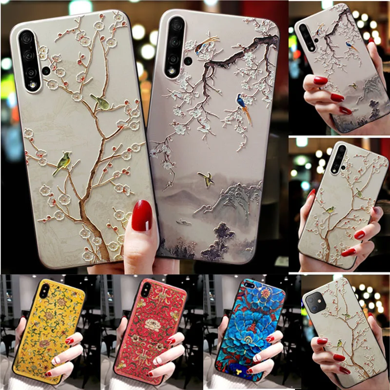 Рельефный чехол с цветочным рисунком для Samsung A50S телефона мягкий силиконовый 3D