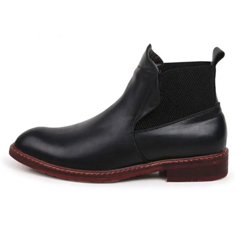 

2019 Chelsea Genuine Leather Boots Men British Retro Sewing Thread High Top Elastic Band Leather Men Boots Winter Ankle Shoes