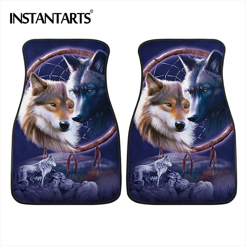 

Коврики для автомобиля INSTANTARTS, 3D коврики в богемном стиле с волком, для вождения автомобиля, удобные комнатные коврики для автомобиля