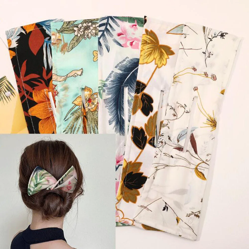 

1 pc Multicolor Deft Bun Print Headband Hairpin for Women Girl Cloth Hair Circle Bun Maker Ponytail Holder Hair Accessories