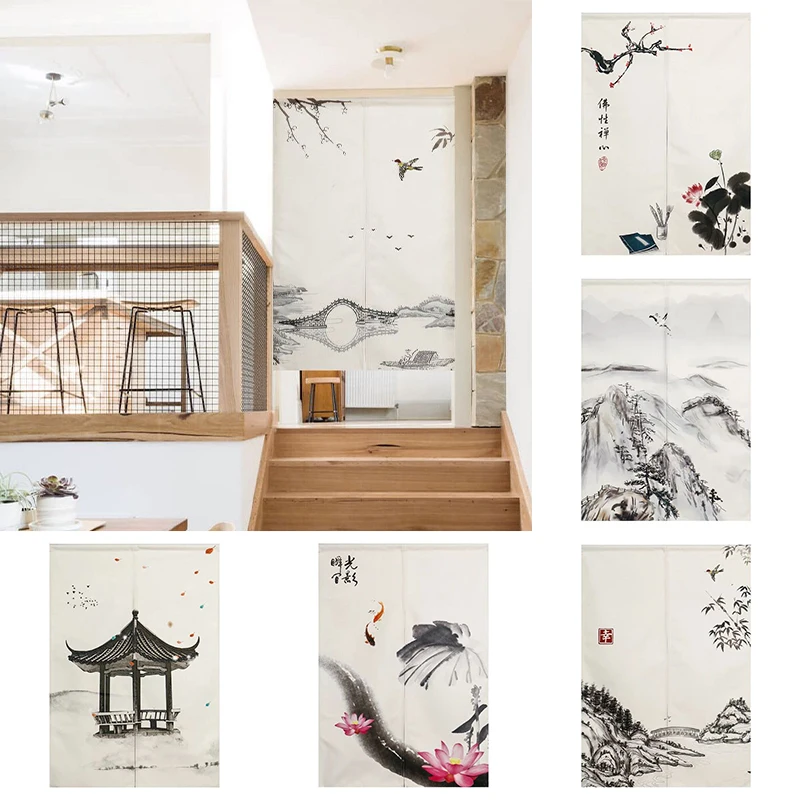 

Chinese Style Cloth Curtain Door Curtain Bedroom Kitchen Partition Curtain Toilet Half Curtain Without Punching Home Decoration