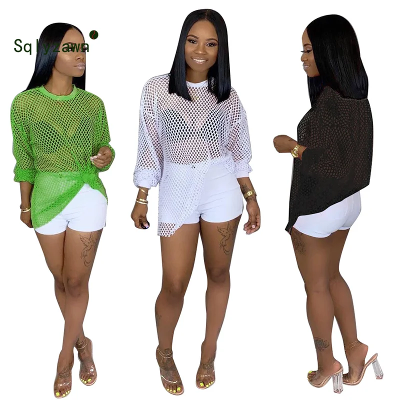 Женская Мягкая сетчатая блузка неоново зеленая рубашка с длинным рукавом и