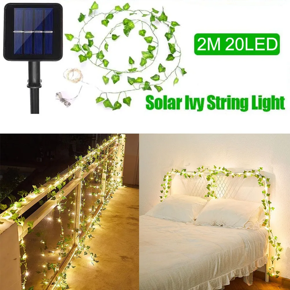 

Leaf Garland Lamp For New Year Solar Powered Ivy Vine LED Fairy String Wreath Lights For Christmas Wedding Party Green Decor