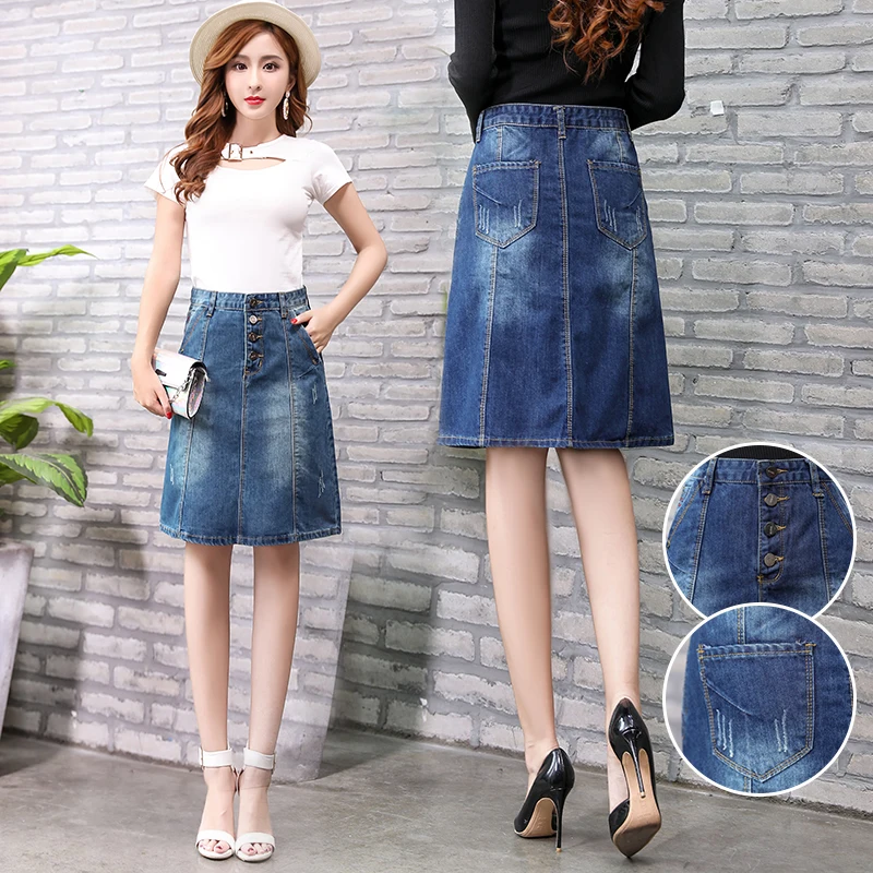 2019 высокое качество летние джинсовые юбки для женщин с высокой талией размера