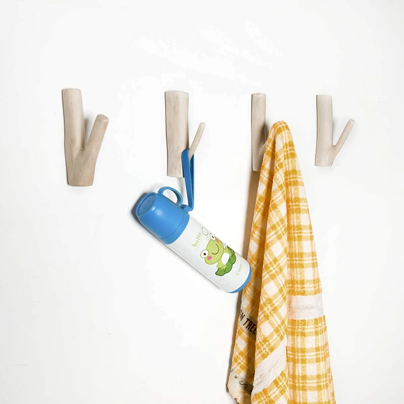 

Natural Wood Tree Branch Hooks Wall Mounted Adhesive Wooden Coat Hooks Rustic Decorative Key Hook