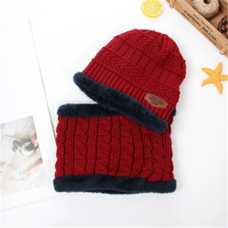 

2Pcs/Set Children Parent Knitted Hat Scarf Soft Woolen Warm Thickening Winter Outdoor Casual Beanies Set